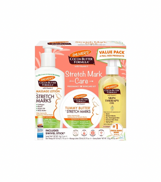 Kit de cuidado prenatal de la piel para estrías y embarazo con fórmula de manteca de cacao de Palmer para estrías, cicatrices y piel seca