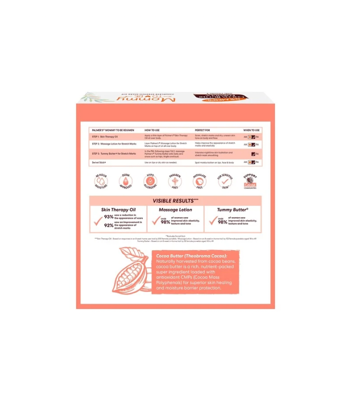 Kit de cuidado prenatal de la piel para estrías y embarazo con fórmula de manteca de cacao de Palmer para estrías, cicatrices y piel seca