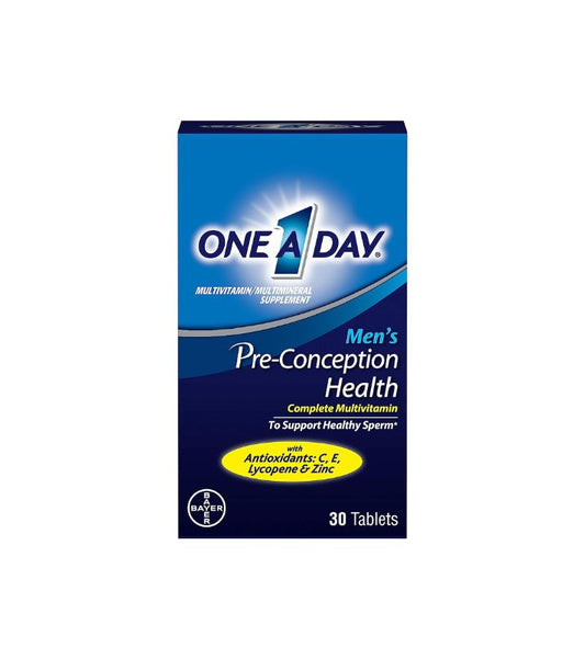 One A Day Multivitamínico de salud preconcepcional para hombres para apoyar el esperma saludable, suplemento para hombres con vitamina C, vitamina E, selenio, zinc y licopeno, 30 unidades