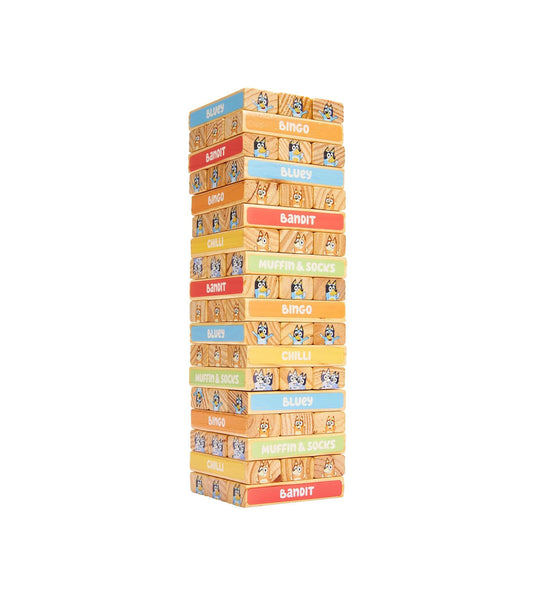 BLUEY Tumbling Tower - 54 bloques de madera coloridos
