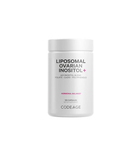 Codeage Inositol ovárico liposomal + Suplemento - Mioinositol, D-quiroinositol, folato y fitosoma CoQ10, mezcla 40:1 para el equilibrio hormonal y apoyo a la fertilidad, vegano, sin OGM, 120 cápsulas