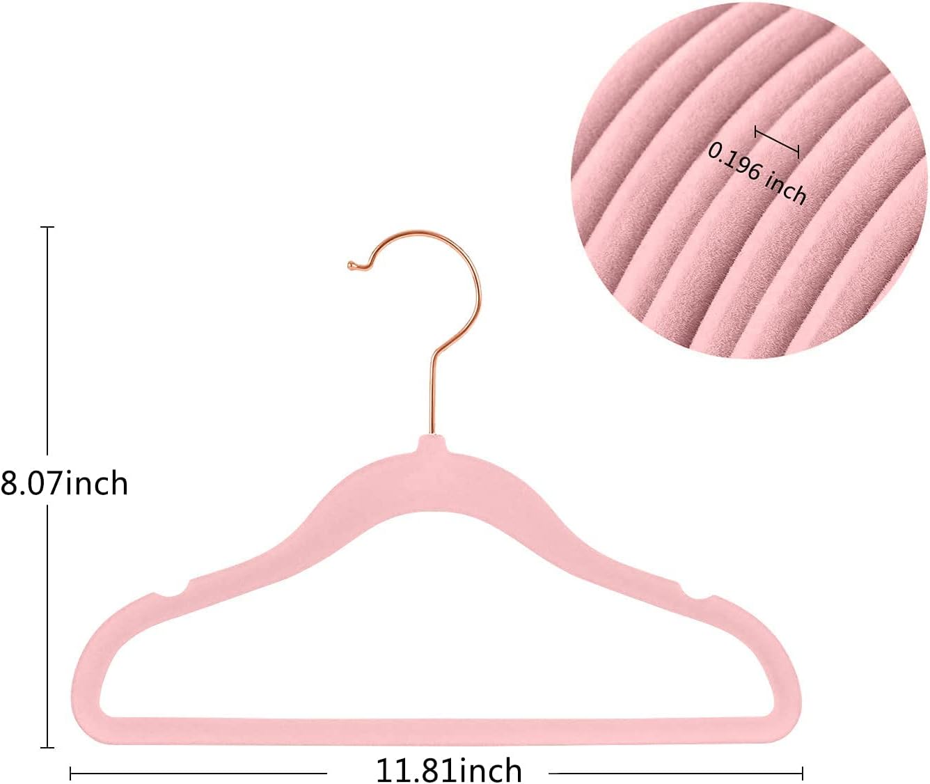 Ganchos de terciopelo antideslizantes para ropa de bebé, 29 cm, paquete de 50 perchas color rosa