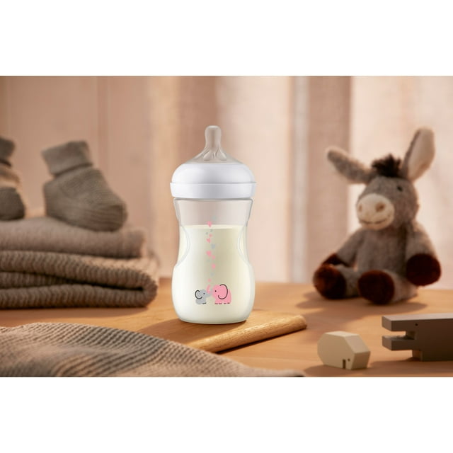 Philips Avent Biberón natural con tetina de respuesta natural, con diseño de elefante rosa, 9 oz, 3 pack