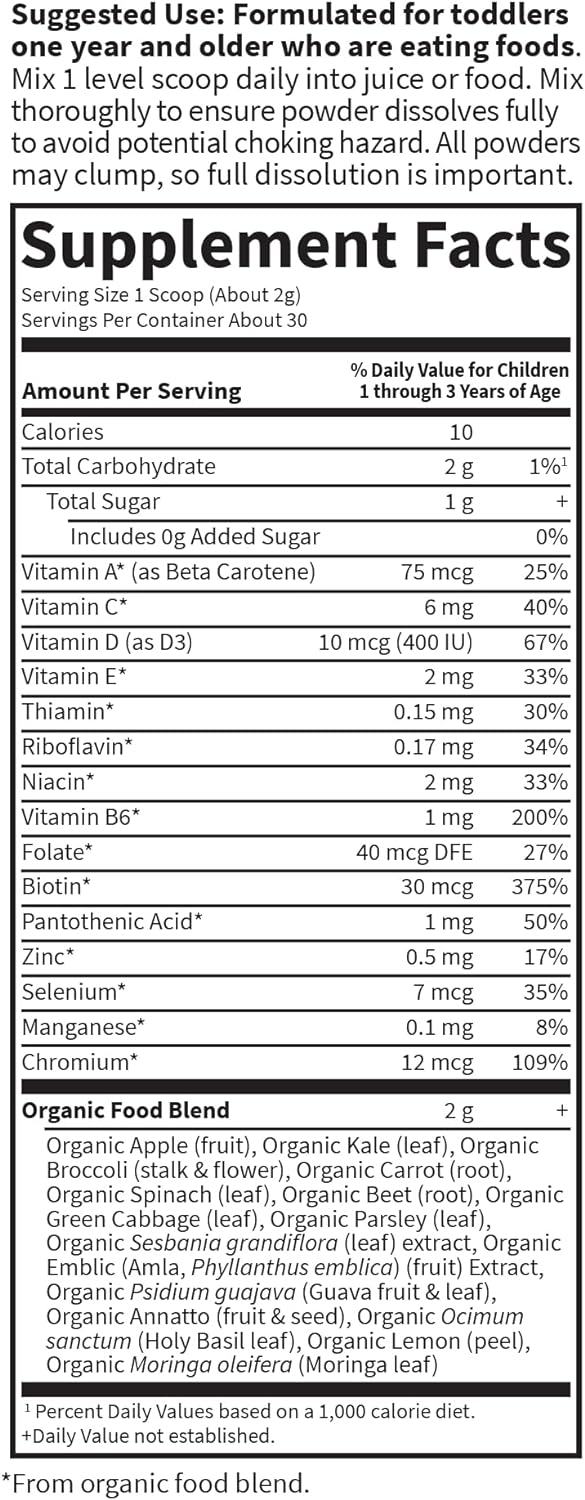 Multivitamina en polvo, vitaminas y minerales diarios para niños para un crecimiento saludable, Suministro de 30 días