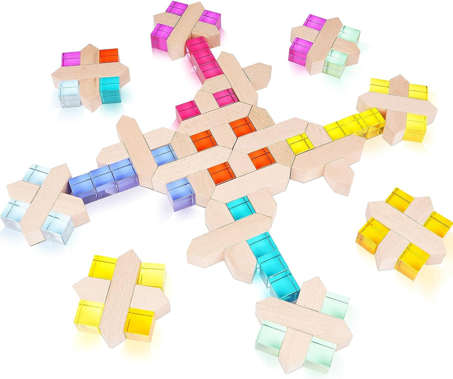 Agirlgle Bloques de construcción de madera arco iris, cubo de bloques apilables de gemas, juguete educativo
