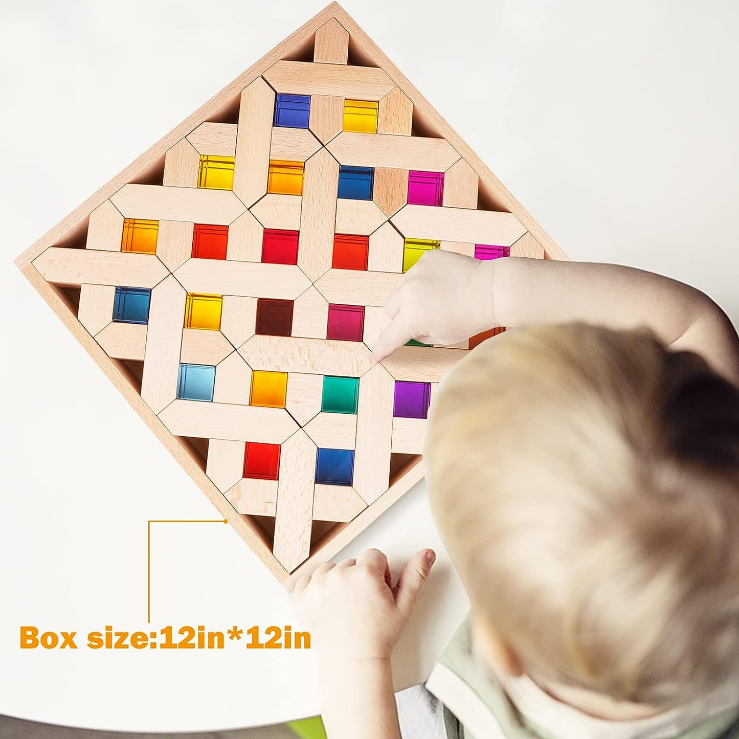 Agirlgle Bloques de construcción de madera arco iris, cubo de bloques apilables de gemas, juguete educativo