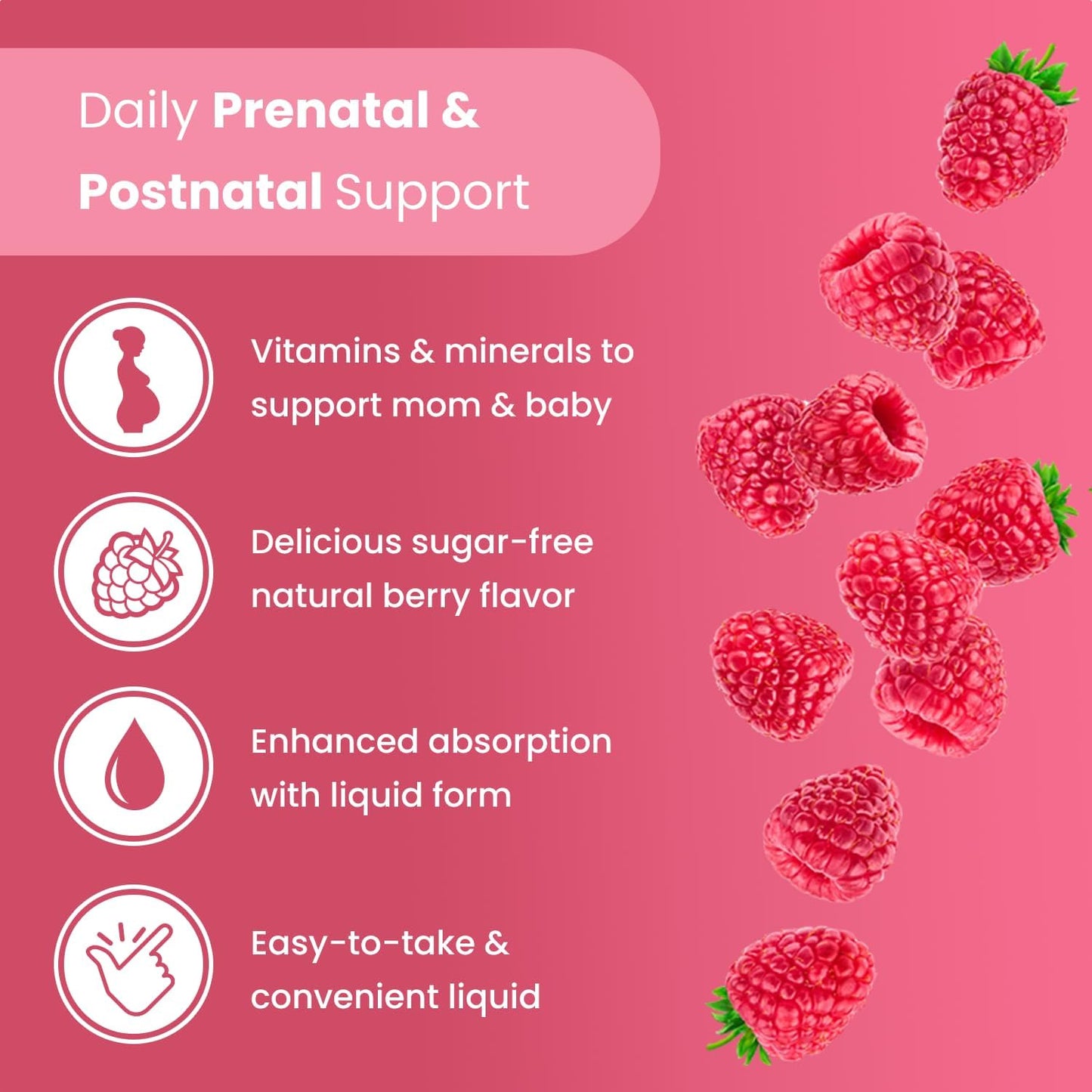 Multivitamínico prenatal y posnatal Mother's Promise para mujeres, Vitaminas prenatales líquidas sin azúcar, 30 porciones