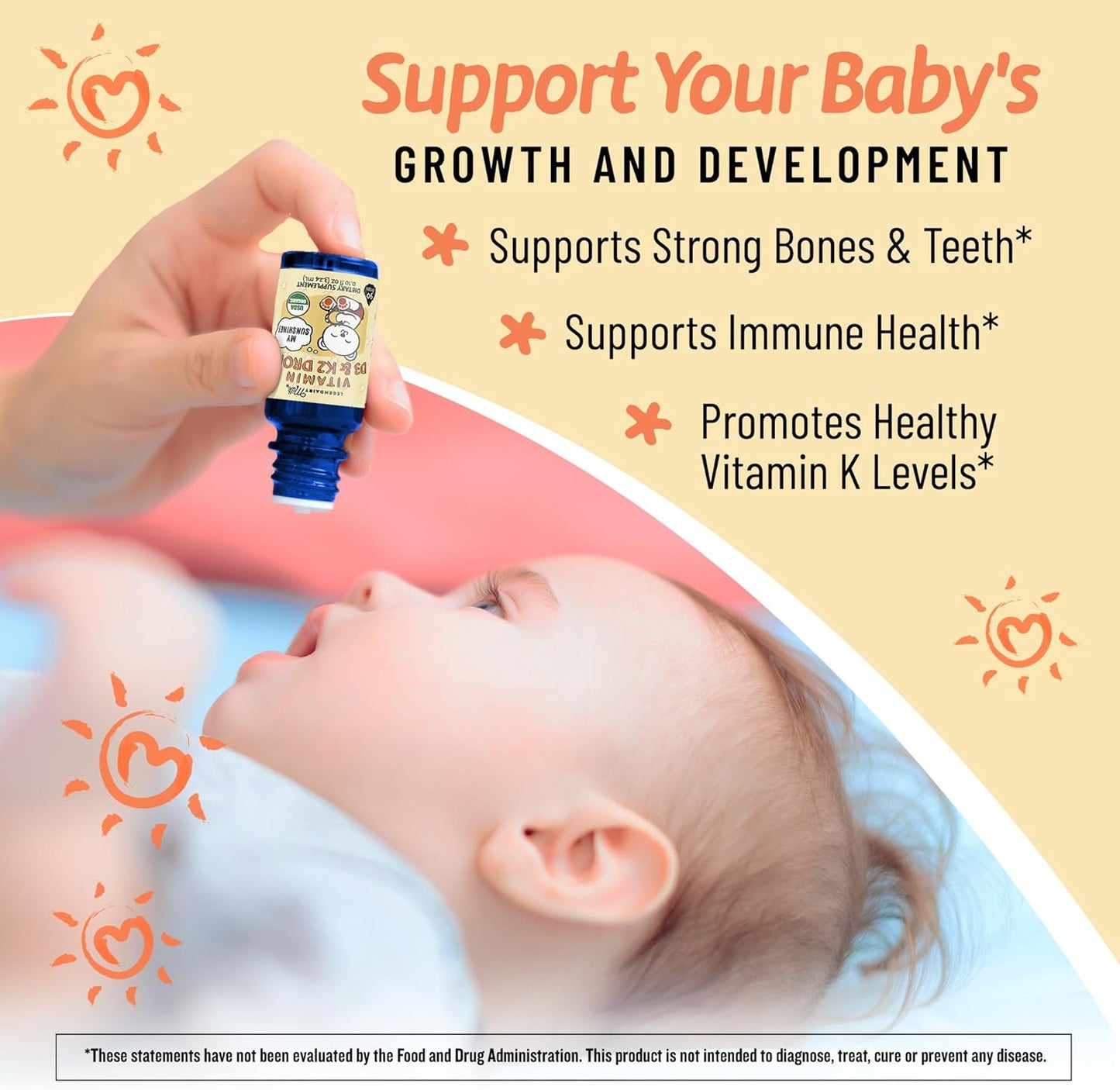Legendairy Milk Gotas líquidas orgánicas de vitamina D3 K2 para bebés, 400 UI para bebés pequeños 3.24ml