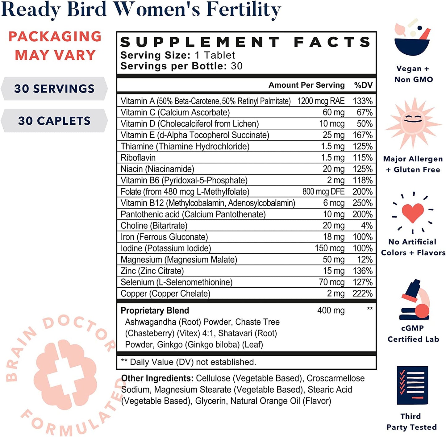 Fórmula de fertilidad Best Nest para mujeres, recomendado por médicos, metilfolato, alimentos enteros, antioxidantes, mezcla de fertilidad a base de hierbas y nutrición prenatal, 30 unidades