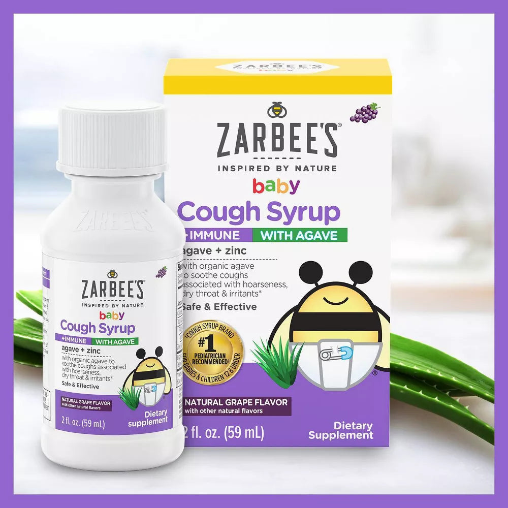 Jarabe para la tos de Zarbee's Baby + Inmune con agave orgánico y zinc - Sabor natural a uva 59ml