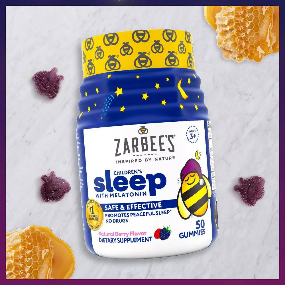 Gomitas para dormir de Zarbee's Kid's con melatonina, sin drogas, sin hábito, bayas naturales, 50 unidades