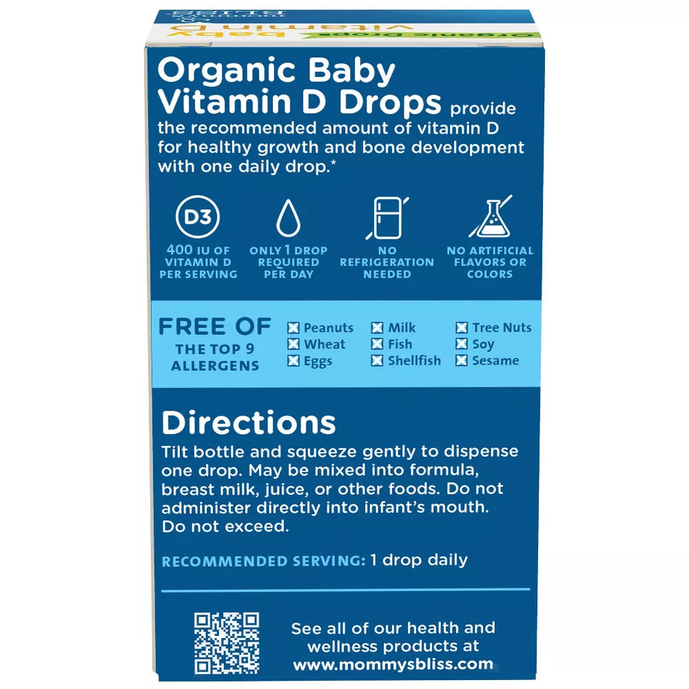 Mommy's Bliss - Gotas orgánicas de vitamina D para bebé, 100 porciones