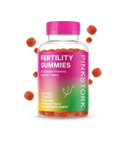 Pink Stork Gomitas de fertilidad: suplementos de fertilidad de fresa para mujeres, ciclos saludables, vitamina prenatal de fertilidad, inositol + vitamina B6 + folato, equilibrio hormonal para mujeres, 90 gomitas