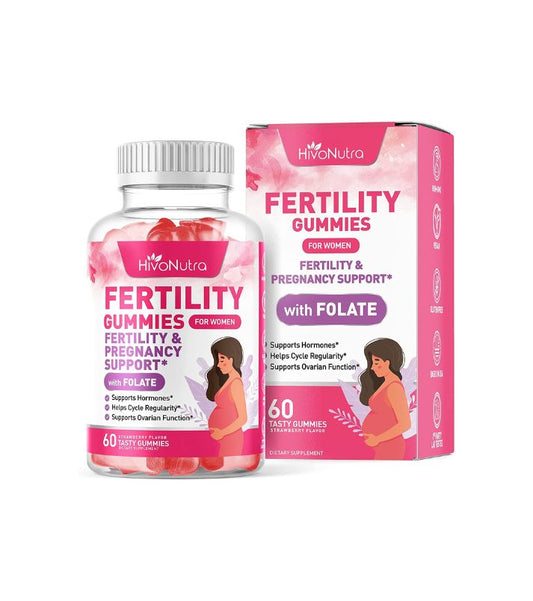 HivoNutra Gomitas de suplemento de fertilidad para mujeres - Vitamina prenatal con ácido fólico para apoyar un embarazo saludable - La concepción apoya las hormonas y la función ovárica