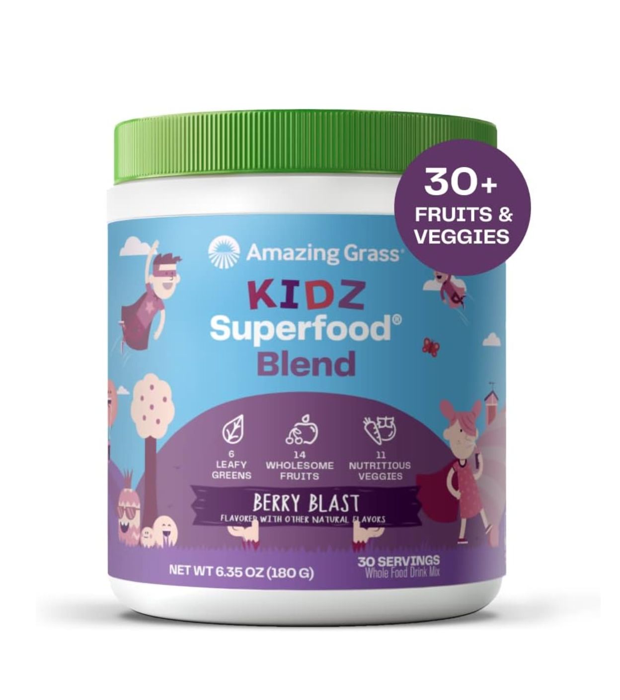 Amazing Grass Kidz Superalimento para niños en polvo, proteína y probióticos 180gr