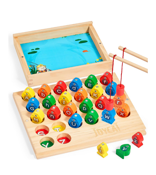 Juego de pesca magnética de madera, rompecabezas de clasificación de colores del alfabeto ABC, letras Montessori, juegos fónicos de cognición para niños pequeños