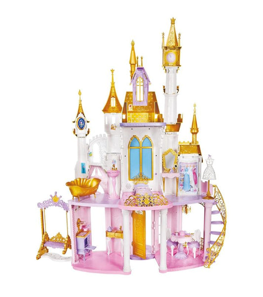 Disney Princess Ultimate Celebration Castillo, casa de muñecas de 122cm de alto con muebles y accesorios, espectáculo musical de luces de fuegos artificiales