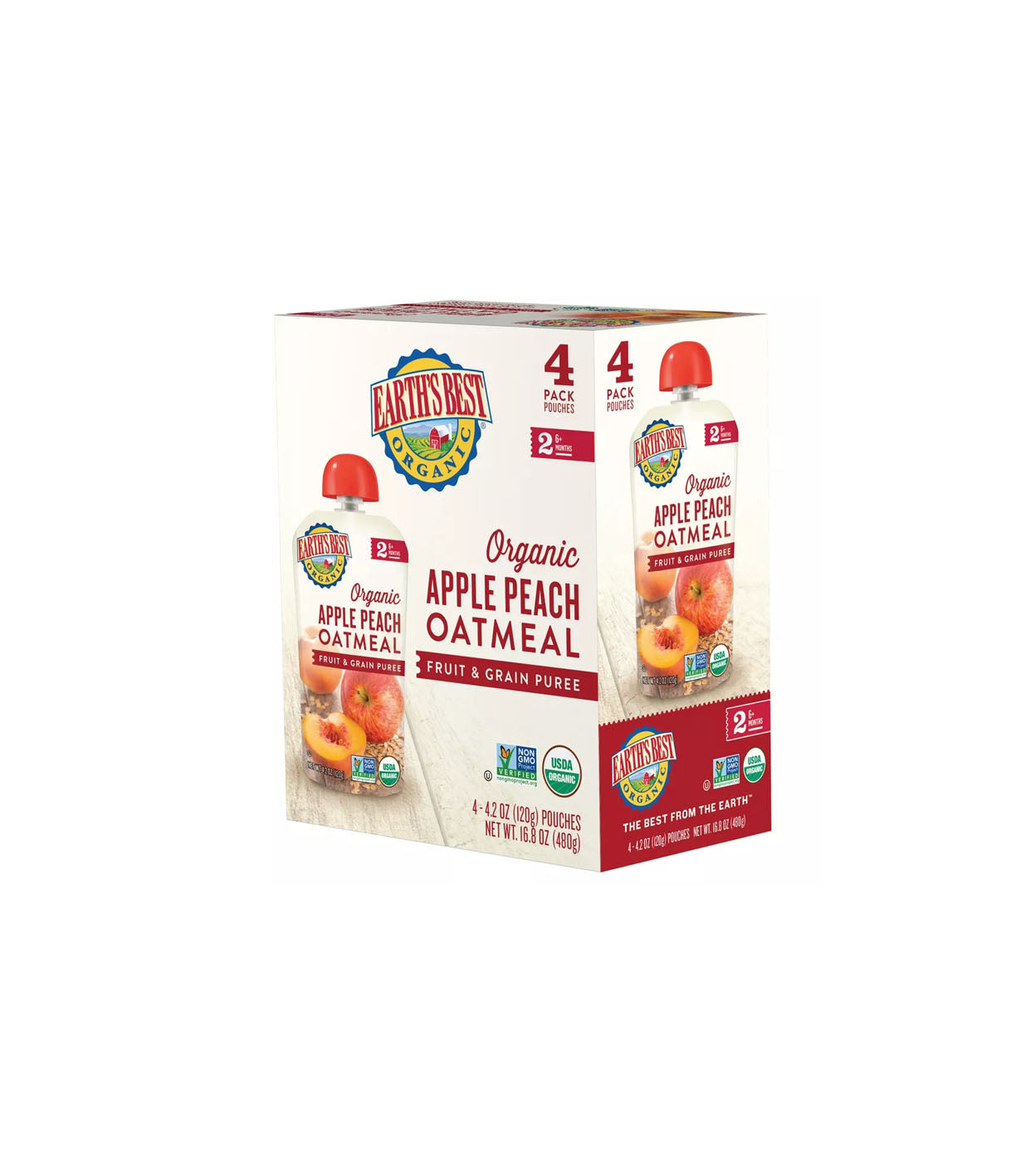 Earth's Best comida para bebés con avena, melocotón y manzana orgánica 4 pack