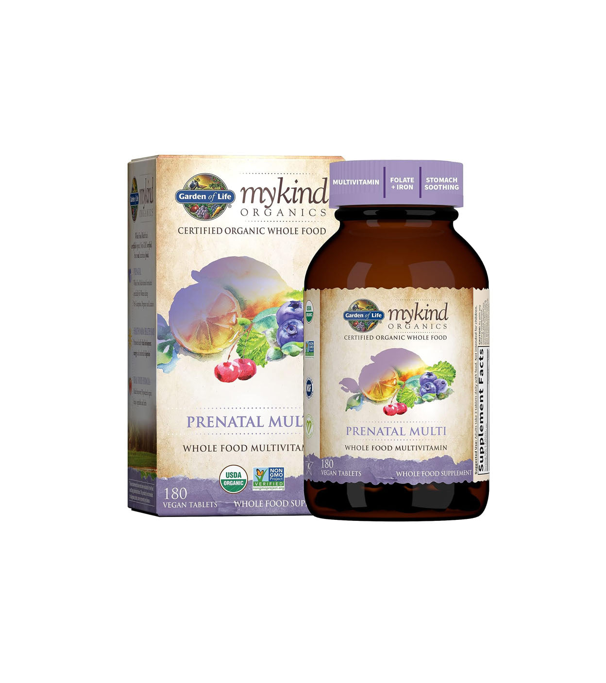 Garden of Life Mykind Organics Tabletas multivitamínicas prenatales veganas de alimentos integrales,  180 unidades