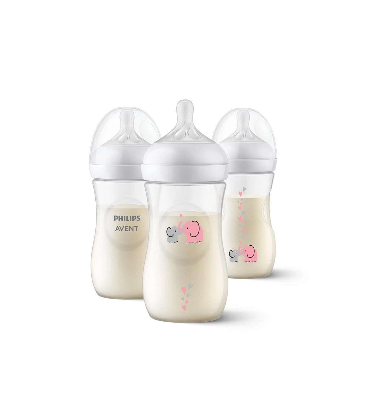 Philips Avent Biberón natural con tetina de respuesta natural, con diseño de elefante rosa, 9 oz, 3 pack