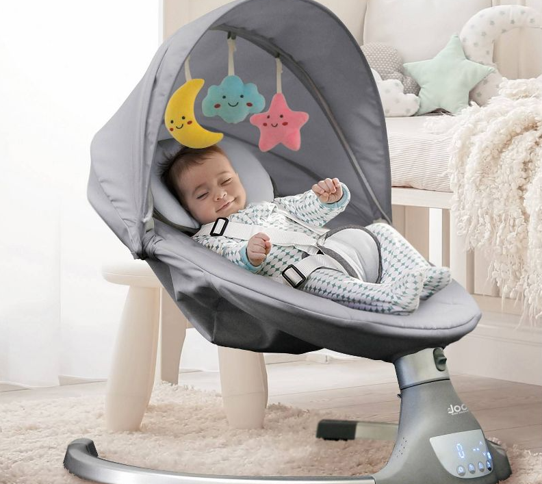 Jool Baby Products Nova Columpio Portátil Motorizado para Bebés - Altavoz de música Bluetooth con 10 canciones de cuna preestablecidas - Color Gris
