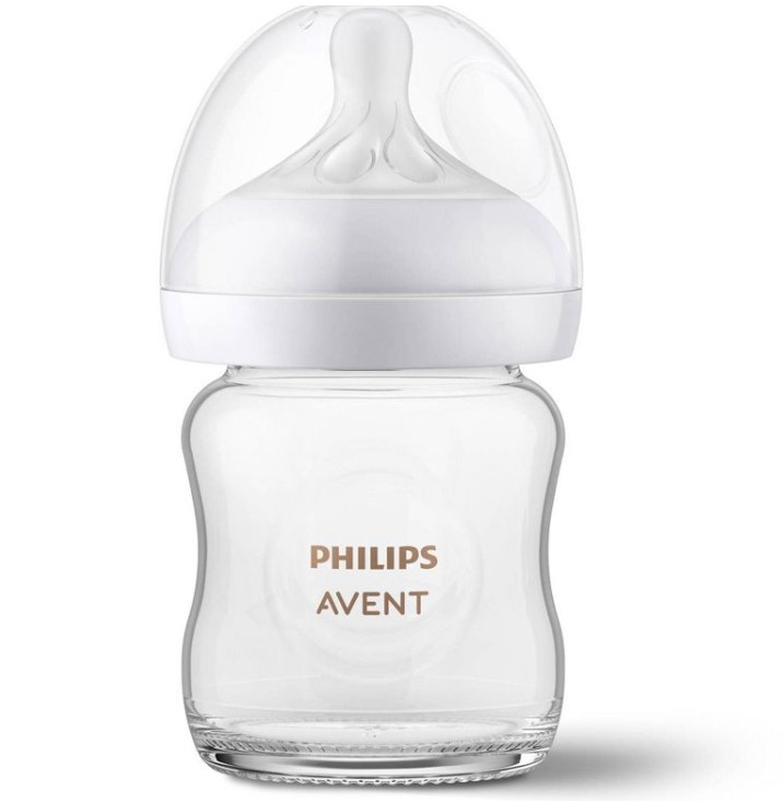Biberón Philips Avent - Vidrio - Con pezón de respuesta natural - Transparente - 4oz
