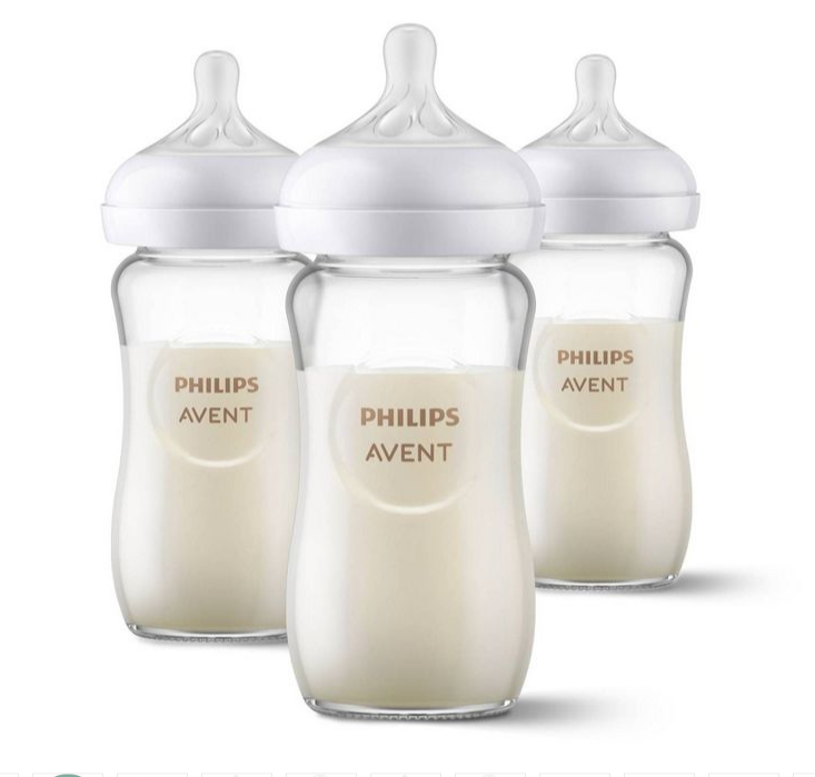 Biberón Philips Avent de vidrio con pezón de respuesta natural - Transparente - 8oz - 3 pack