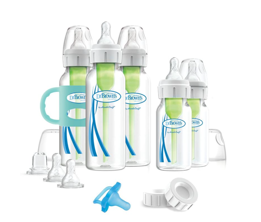 Biberón Dr. Brown's Options + Anti-Cólico Kit de Regalo - 0-6 meses - Color Azul y Verde