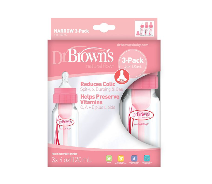 Biberón Dr. Brown's Flujo Natural Anti-Cólic - 4oz/ 3pk - Color Rosa