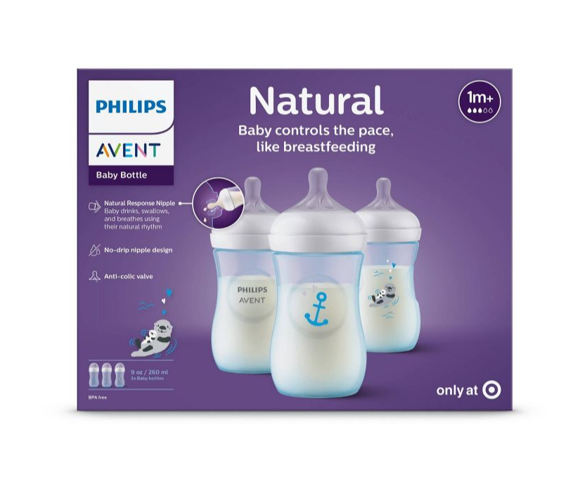 Biberón Philips Avent con Pezón de Respuesta Natural - Nutria Azul / Ancla - 9oz - 3 pack