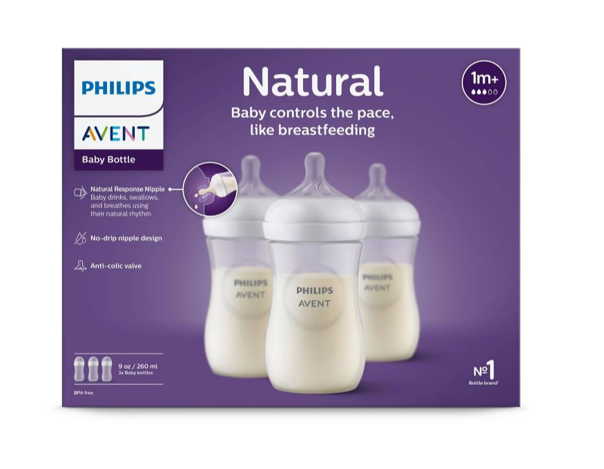 Philips AVENT Biberón natural con pezón de respuesta natural, transparente,  11 oz, 2 unidades, SCY906/02