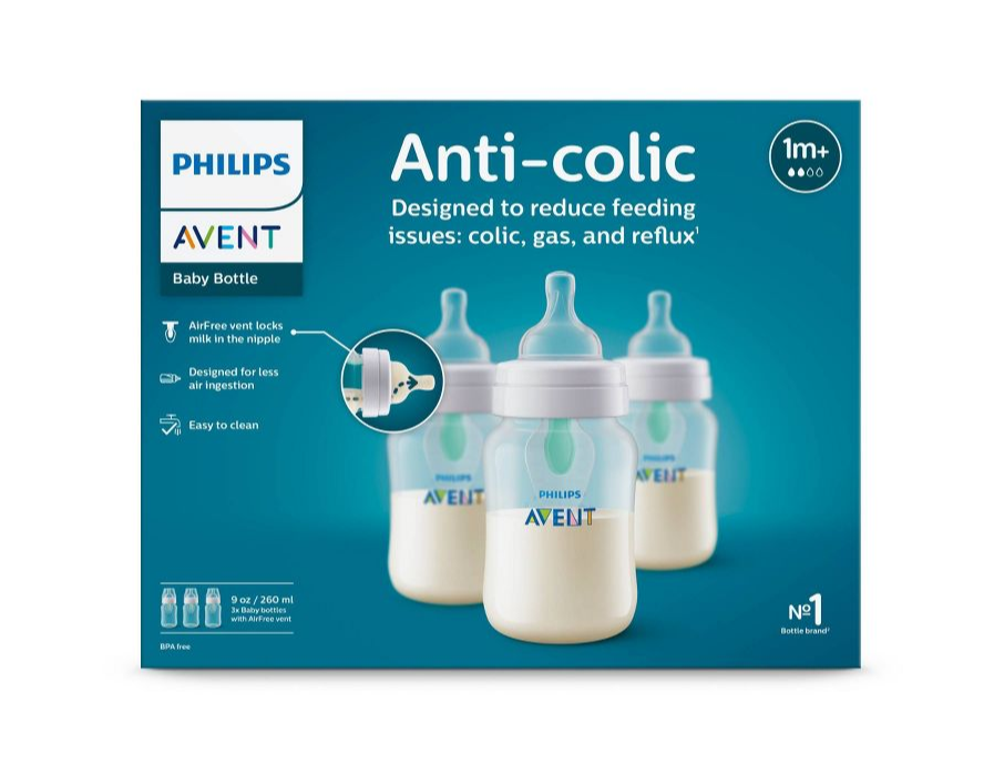 Biberón Philips Avent Anti-Cólico Bott con ventilación Libre de Aire - 3pack - Transparente - 9oz