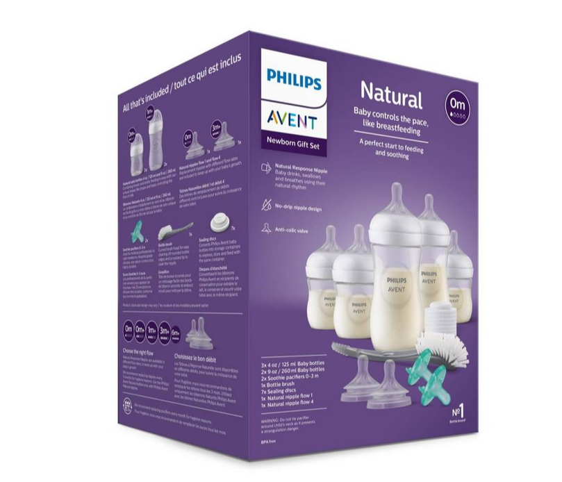 Biberón Philips Avent con pezón de respuesta natural - Set de regalo de Recién Nacido - 17pc - Transparente