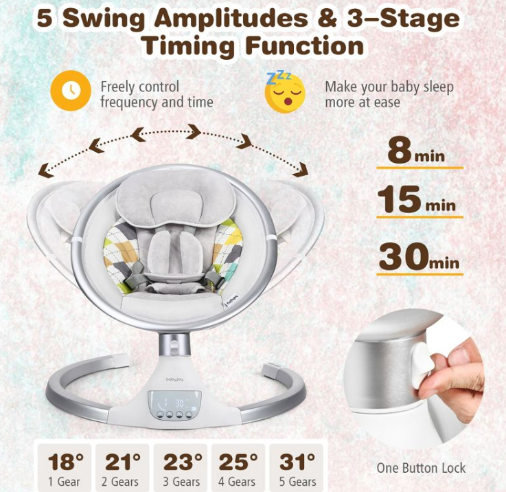 Baby Swing Silla mecedora eléctrica con  temporalizador de música y red de mosquitos