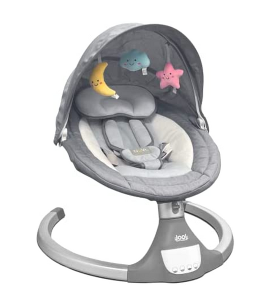 Jool Baby Products Nova Columpio Portátil Motorizado para Bebés - Altavoz de música Bluetooth con 10 canciones de cuna preestablecidas - Color Gris