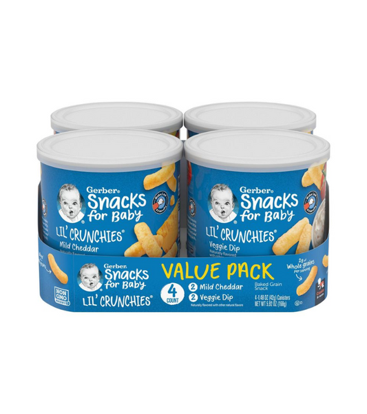 Gerber Lil' Crunchies Paquete variado de maíz horneado - Bocadillos para bebés, 4pack