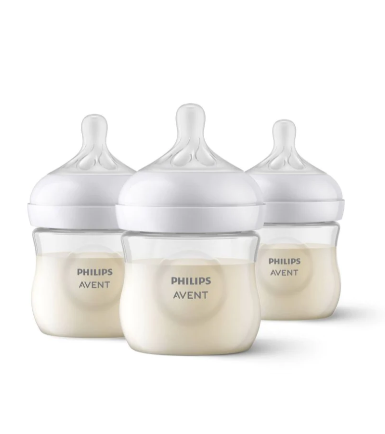 Biberón Philips Avent - Vidrio - Con pezón de respuesta natural - 4oz - 3 Pack