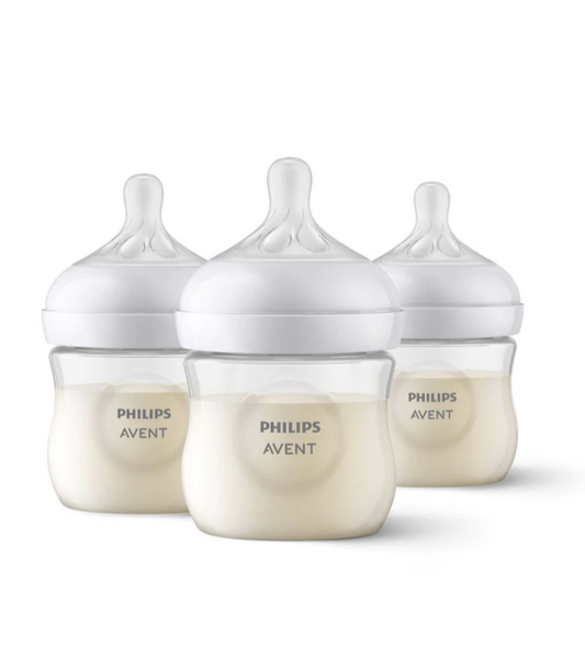 Biberón Philips Avent - Vidrio - Con pezón de respuesta natural - 4oz - 3 Pack