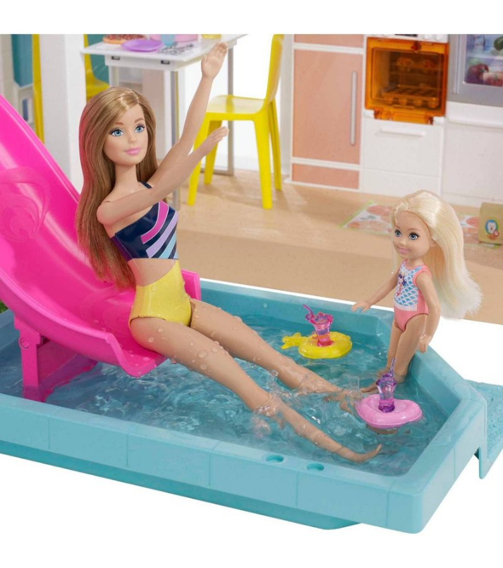 Casa de muñecas Barbie DreamHouse con piscina, tobogán, elevador, luces y sonidos