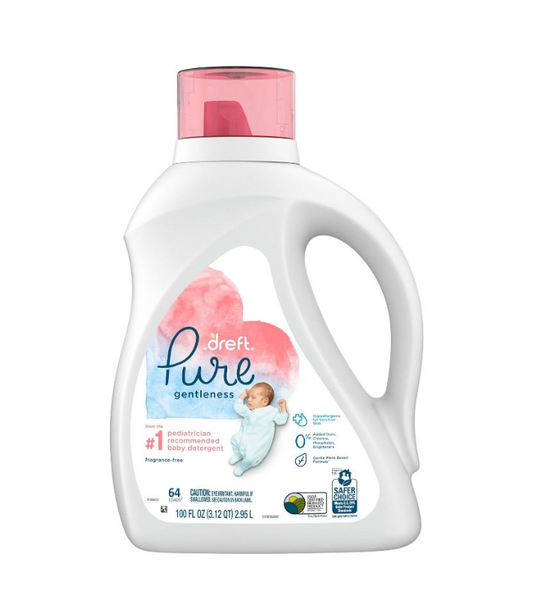 Dreft Pure Detergente líquido para ropa de bebé, sin fragancia 2.95 litros