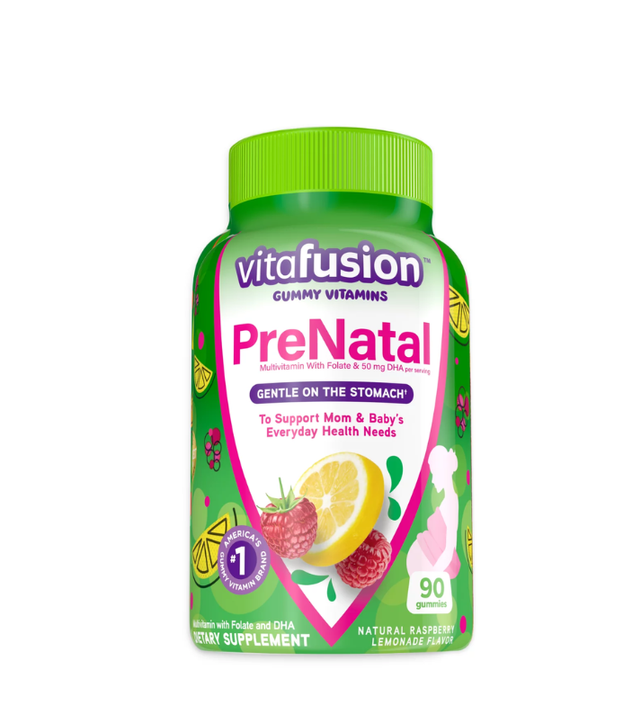 Vitafusion PreNatal Gummy Vitamins, Lemon & Raspberry Lemonade Vitaminas para el embarazo con sabor a limonada, 90 unidades
