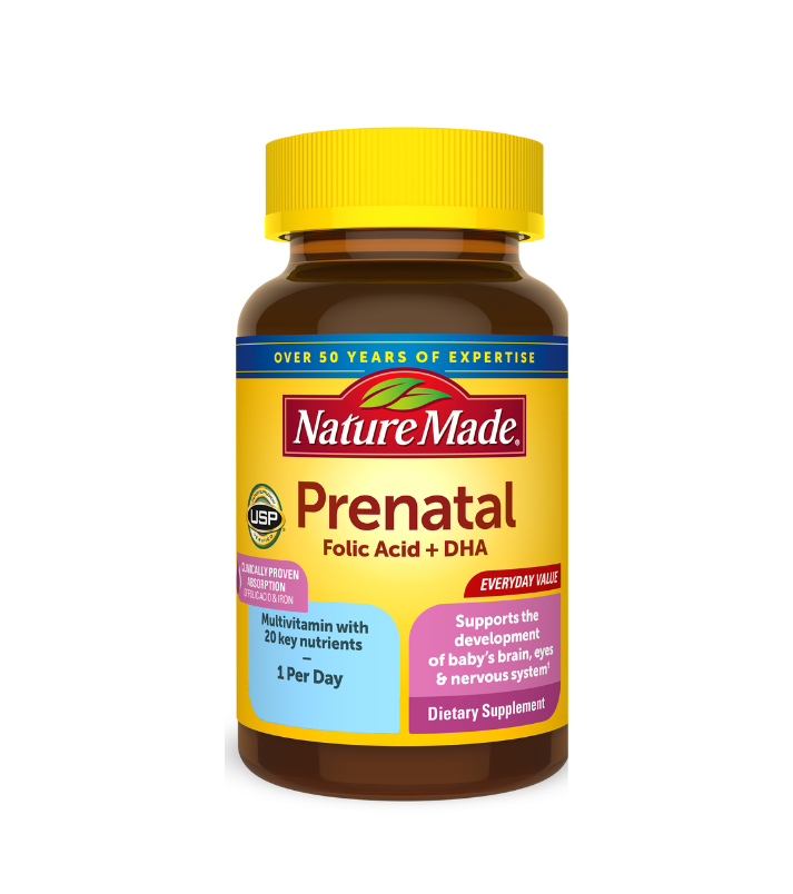 Nature Made Prenatal con ácido fólico + cápsulas blandas DHA, suplemento prenatal de vitaminas y minerales, 70 unidades