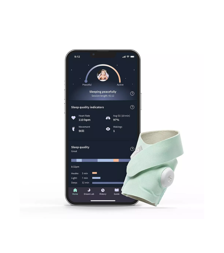 Owlet Dream Calcetín - Monitor de bebé inteligente con frecuencia cardíaca y oxígeno promedio O2 como indicadores de calidad del sueño - Color Menta