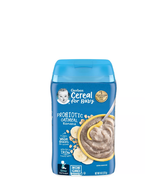 Gerber Cereal Probiótico de Avena y Plátano para bebé - 227gr