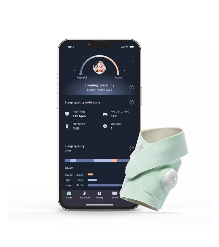 Owlet Dream Calcetín - Monitor de bebé inteligente con frecuencia cardíaca y oxígeno promedio O2 como indicadores de calidad del sueño - Deep Sea Green