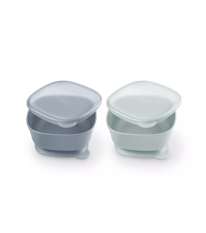 NUK for Nature - Tazón con ventosa y tapa - 2 Pack - Color Gris