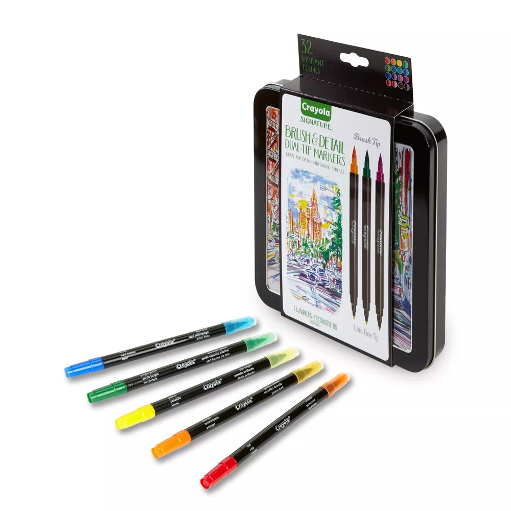 Crayola Signature - Marcadores de doble punta para pinceles y detalles de 16 unidades