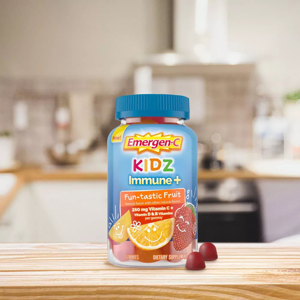 Emergen-C Kidz Immune+ Multivitamínico en Gomitas con vitamina C, B y D - Sabores Frutales - 44 Unidades