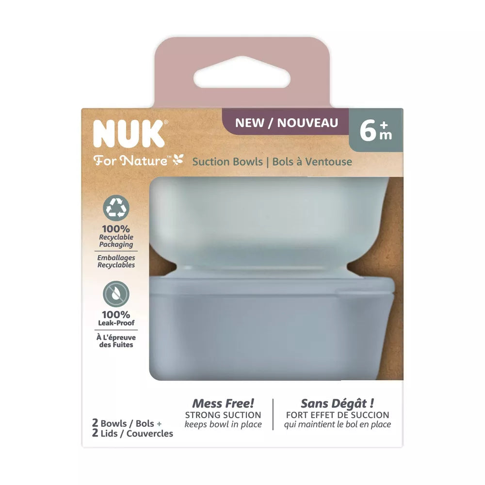 NUK for Nature - Tazón con ventosa y tapa - 2 Pack - Color Gris