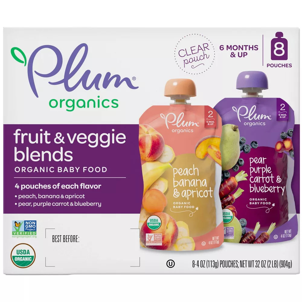 Plum Organics Etapa 2 Comidas de Frutas y Verduras para Bebés - Frutas y Vegetales - 8 Pack